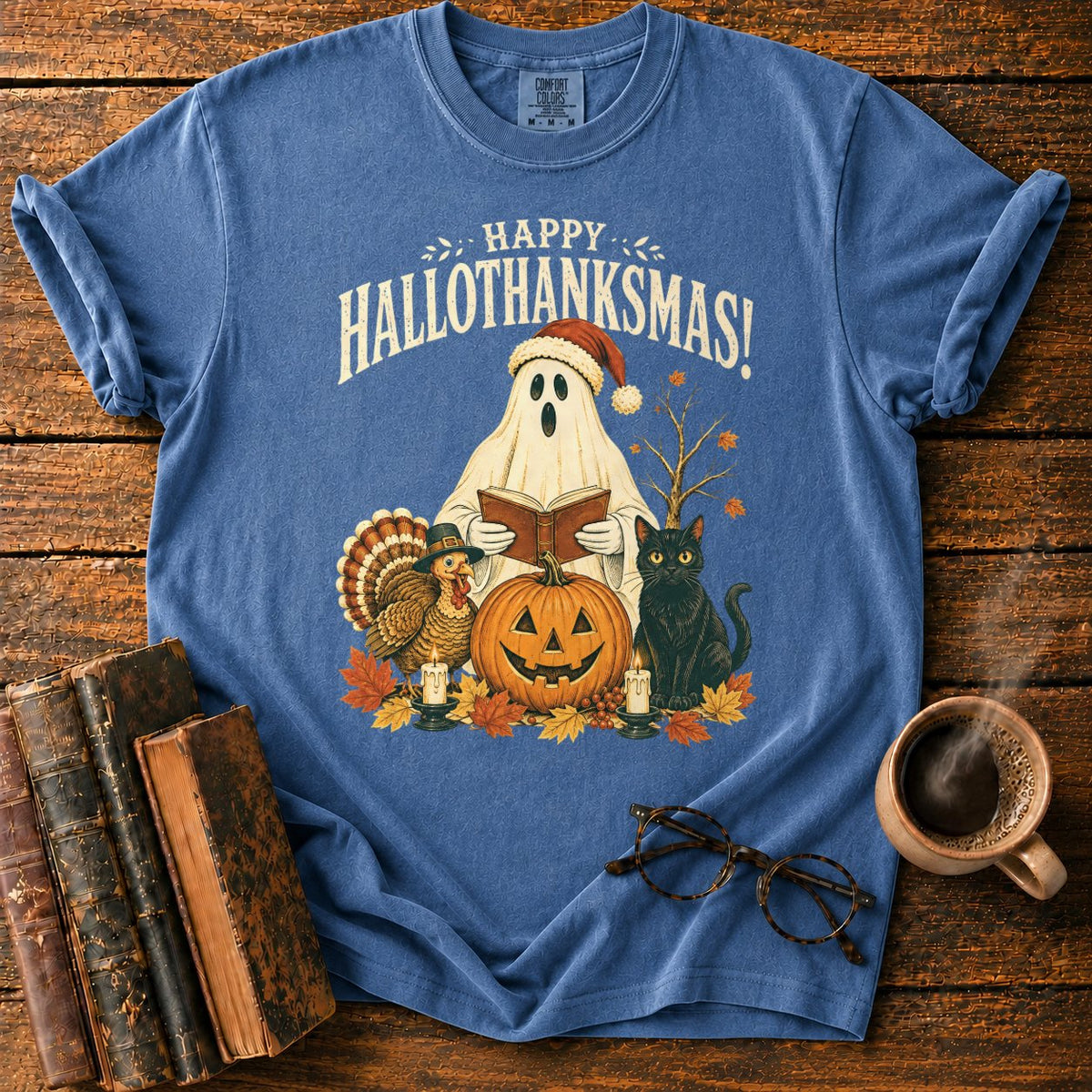 Vintage Hallothanksmas Pumpkin Holiday T-Shirt in Denim – BooksThreads