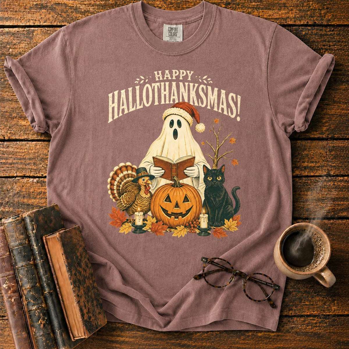 Vintage Hallothanksmas Pumpkin Holiday T-Shirt in Espresso – BooksThreads