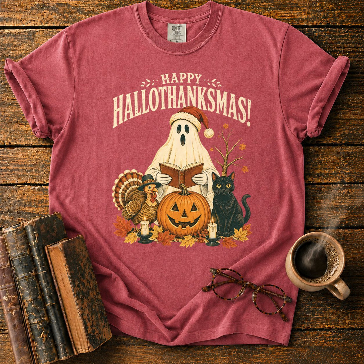 Vintage Hallothanksmas Pumpkin Holiday T-Shirt in Watermelon – BooksThreads