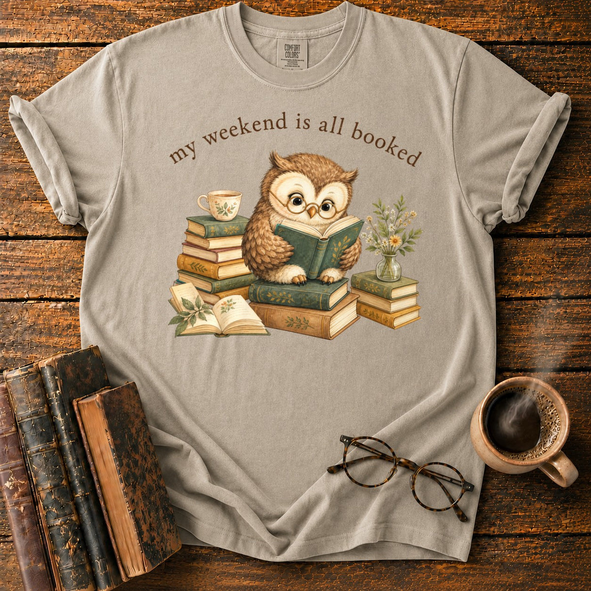 Vintage My Weekend Is All Booked T-Shirt in Khaki – BooksThreads