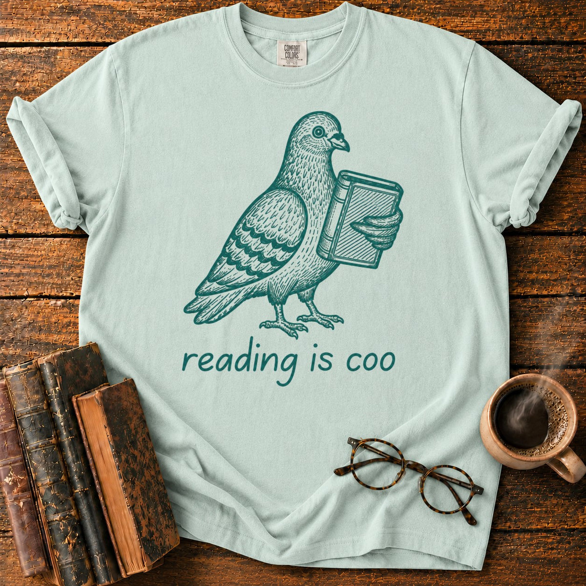 Vintage Pigeon Reading Illustration T-Shirt in Bay – BooksThreads