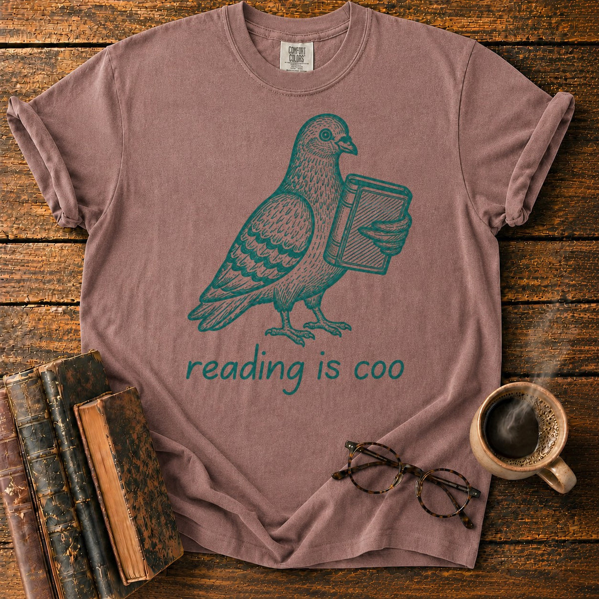 Vintage Pigeon Reading Illustration T-Shirt in Espresso – BooksThreads