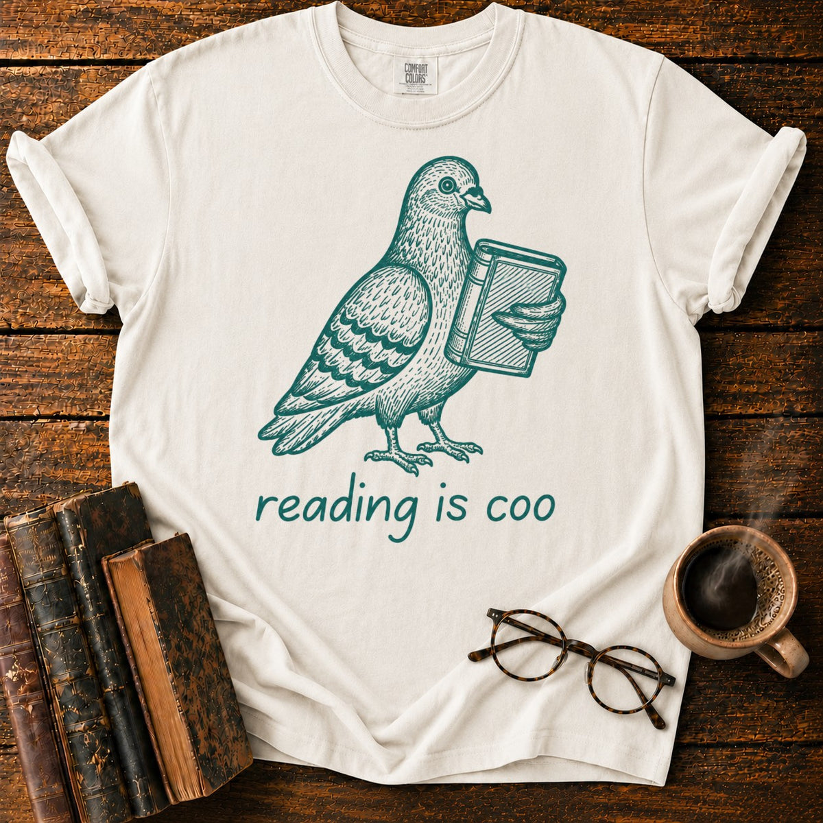 Vintage Pigeon Reading Illustration T-Shirt in White – BooksThreads