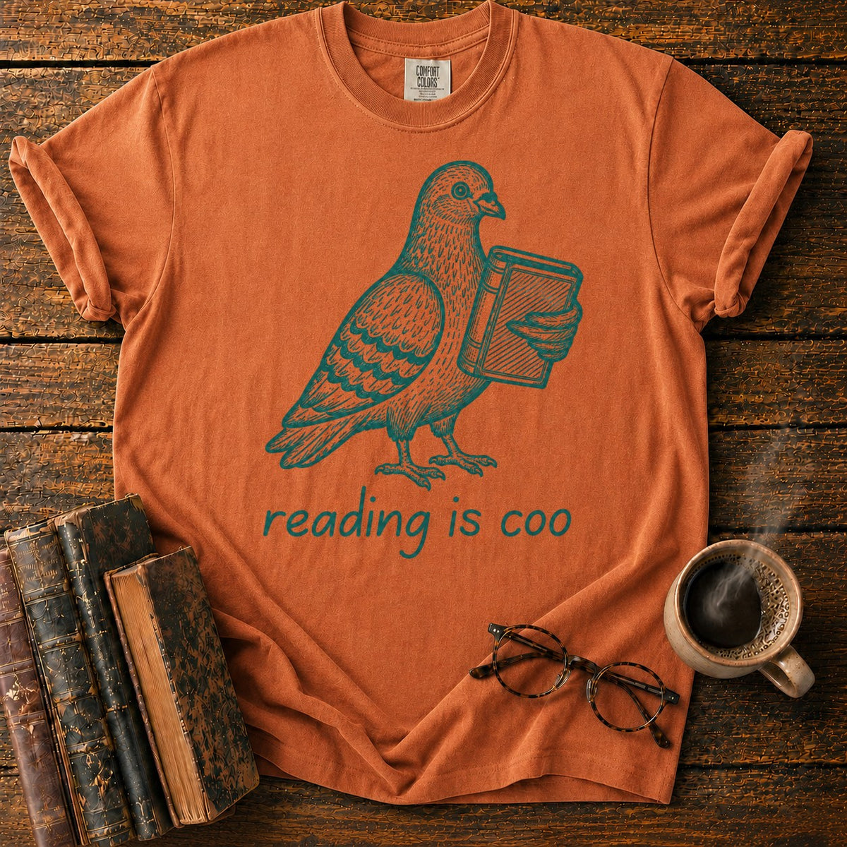 Vintage Pigeon Reading Illustration T-Shirt in Yam – BooksThreads