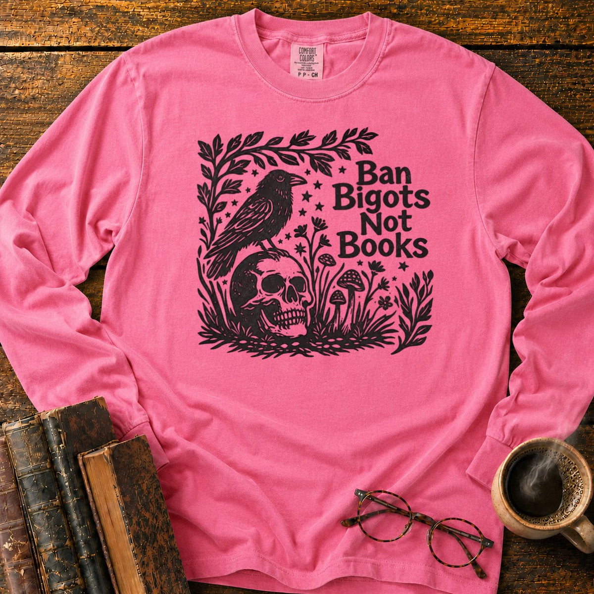 Vintage Raven And Skull Botanical LS T-Shirt in Blossom – BooksThreads
