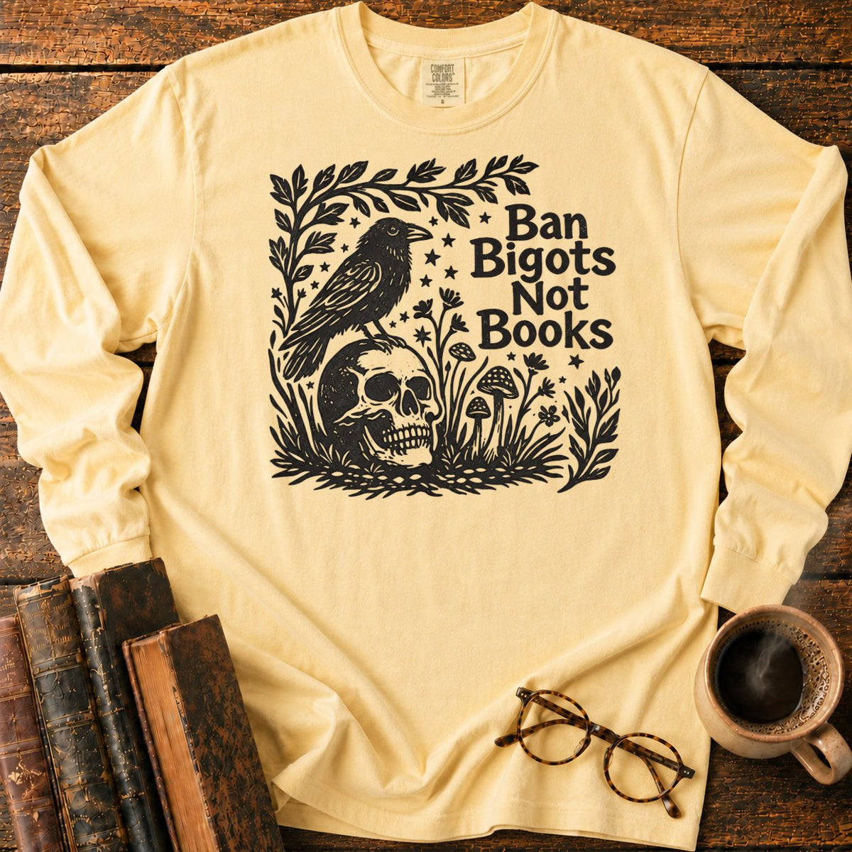 Vintage Raven And Skull Botanical LS T-Shirt in Butter – BooksThreads