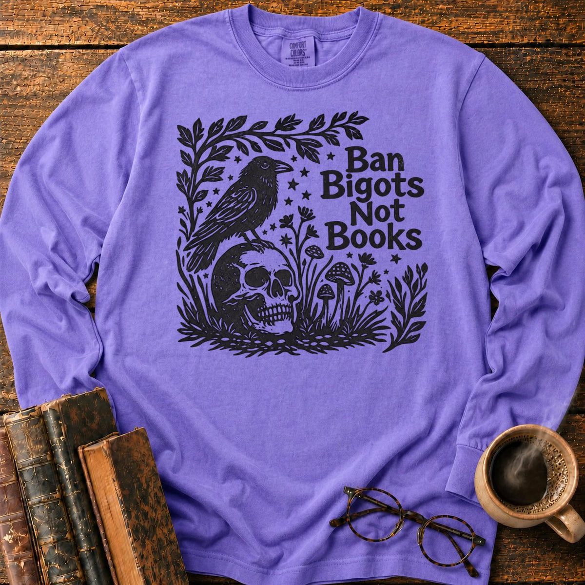 Vintage Raven And Skull Botanical LS T-Shirt in Violet – BooksThreads