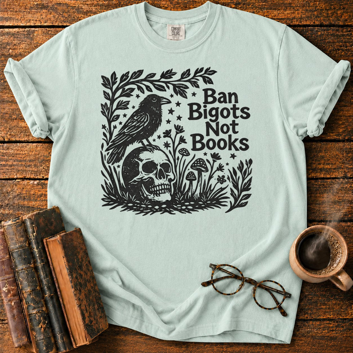 Vintage Raven And Skull Botanical T-Shirt in Bay – BooksThreads