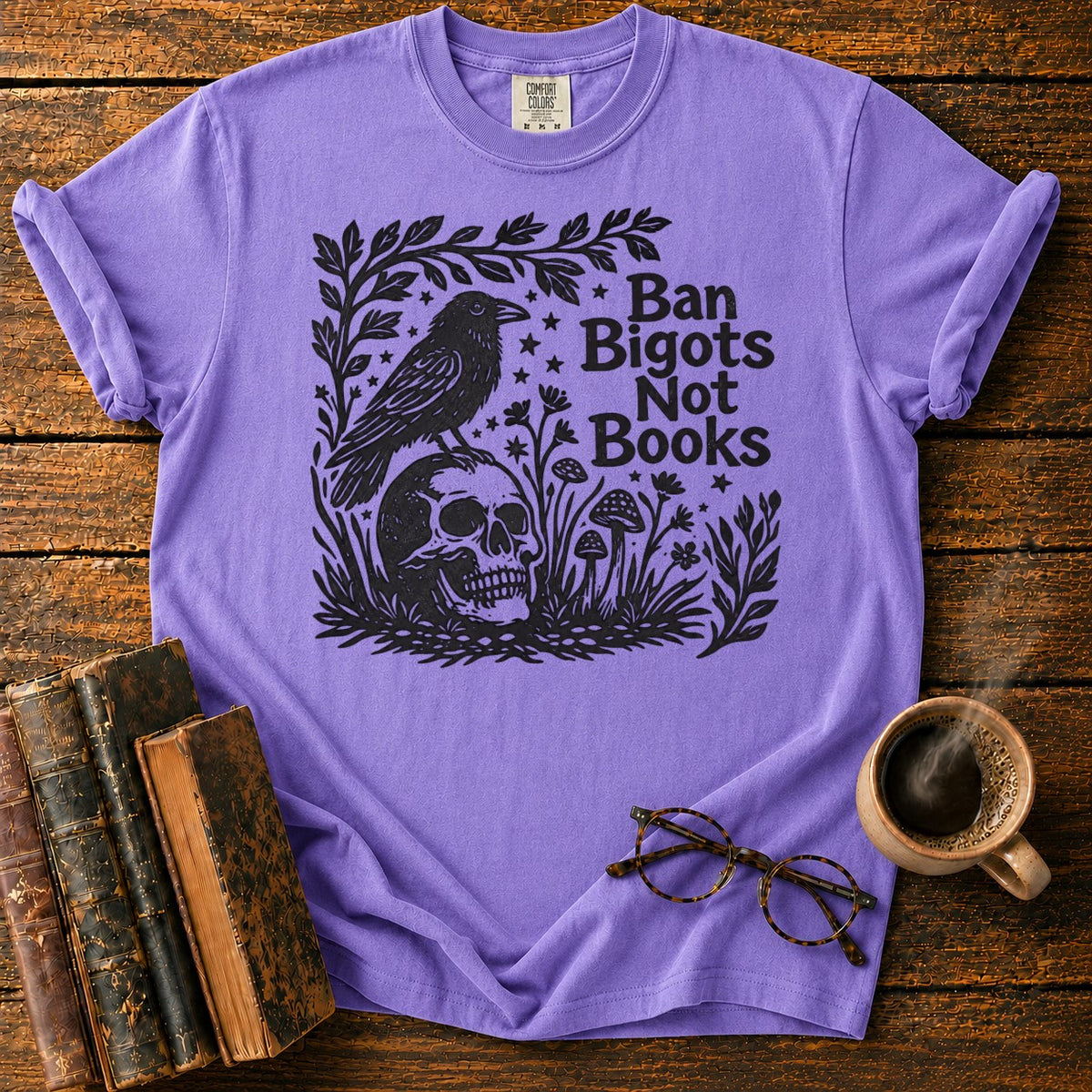 Vintage Raven And Skull Botanical T-Shirt in Violet – BooksThreads