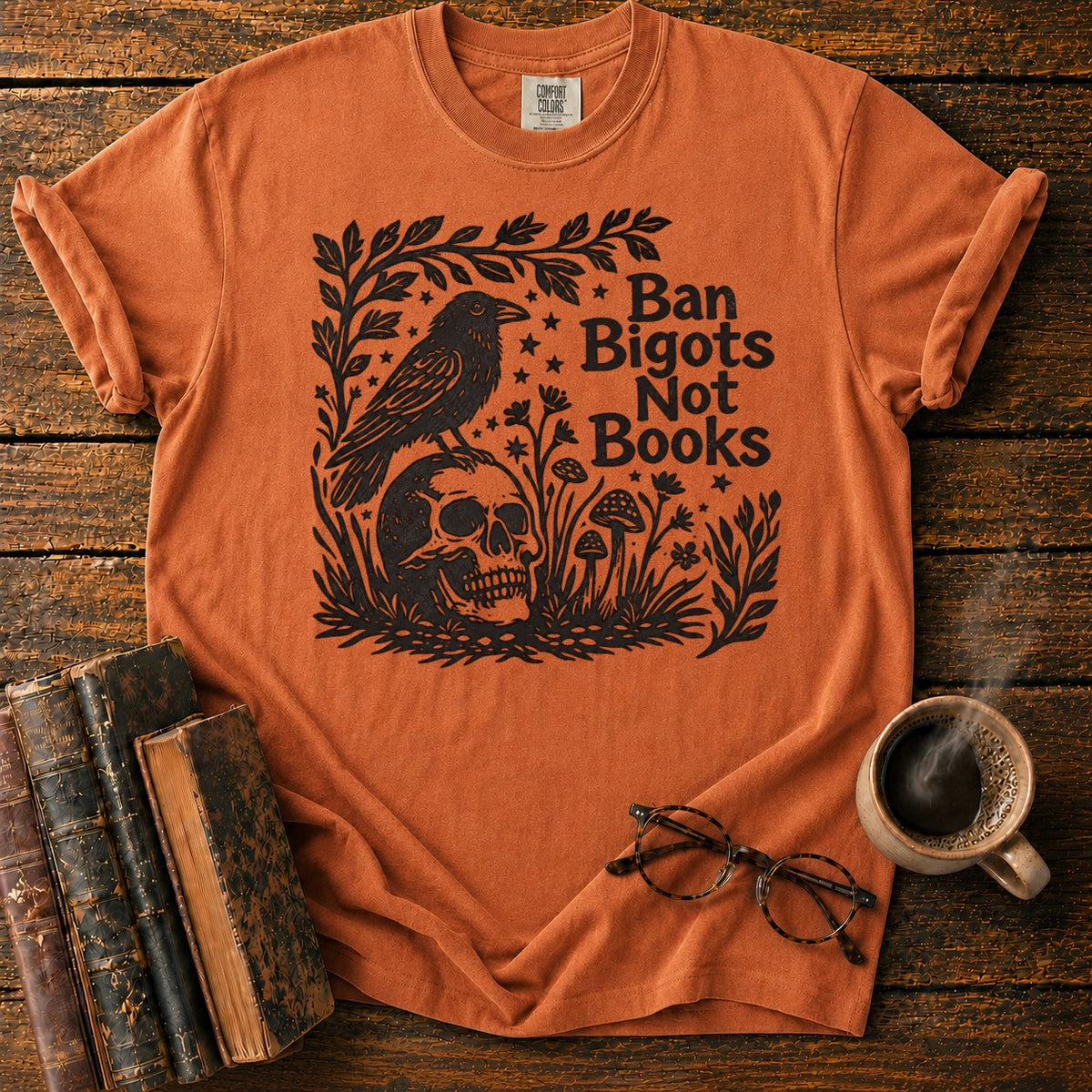 Vintage Raven And Skull Botanical T-Shirt in Yam – BooksThreads