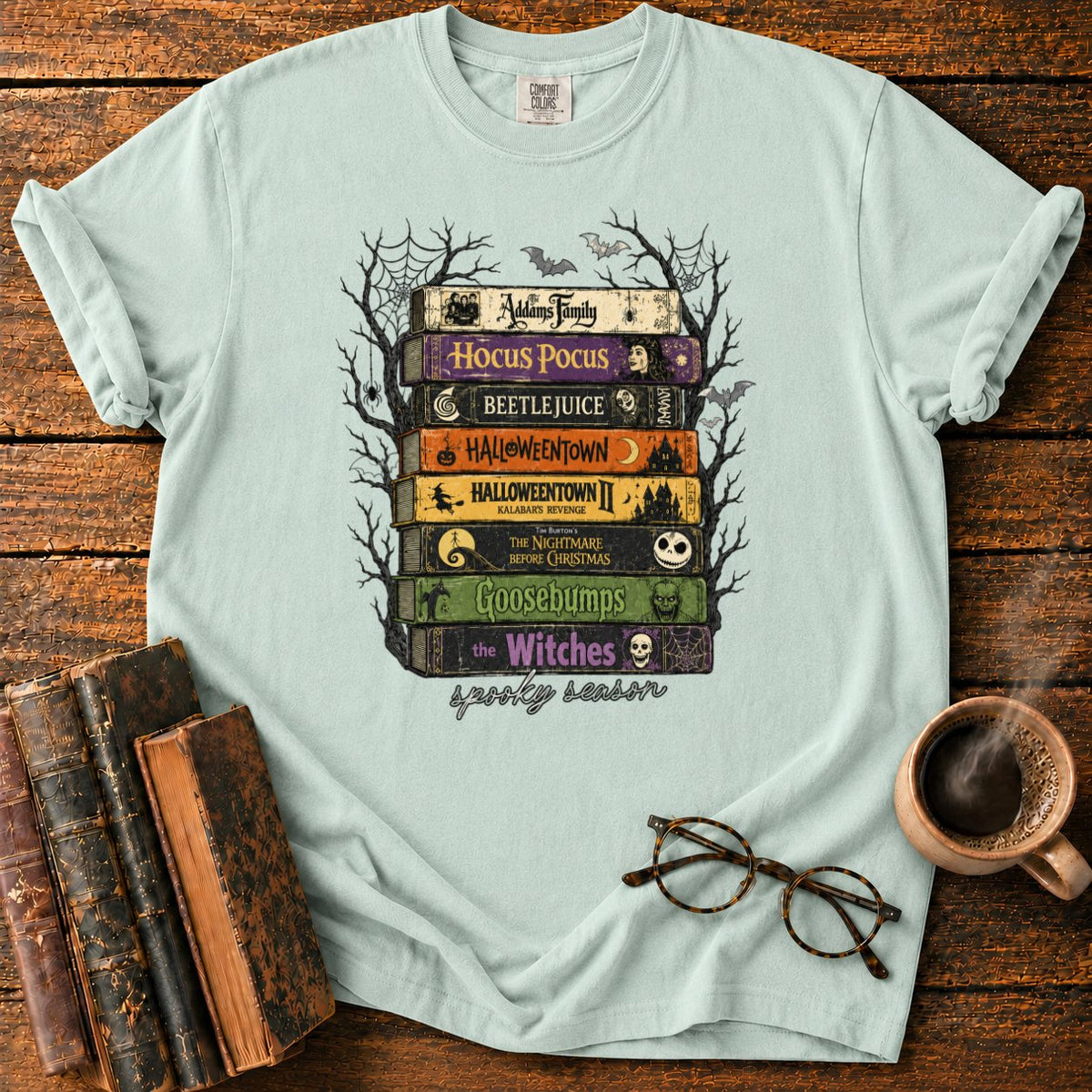 Vintage Spooky Book Stack T-Shirt in Bay – BooksThreads