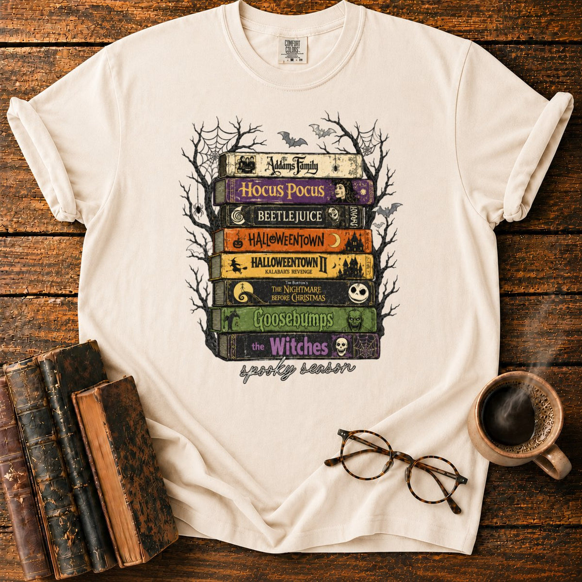 Vintage Spooky Book Stack T-Shirt in Ivory – BooksThreads