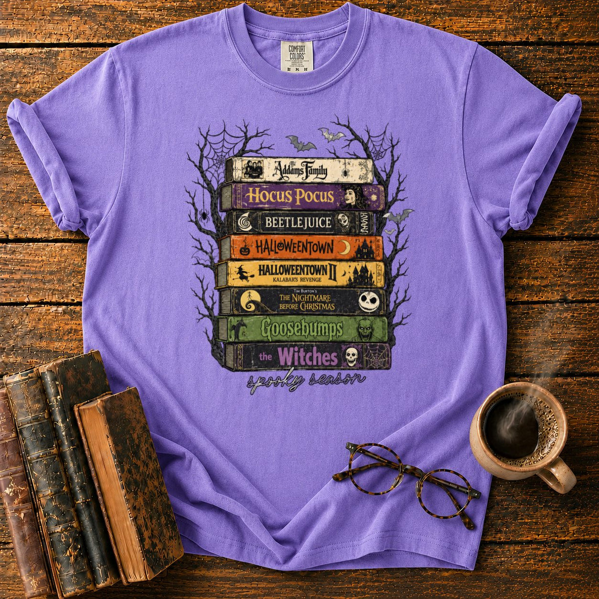 Vintage Spooky Book Stack T-Shirt in Violet – BooksThreads