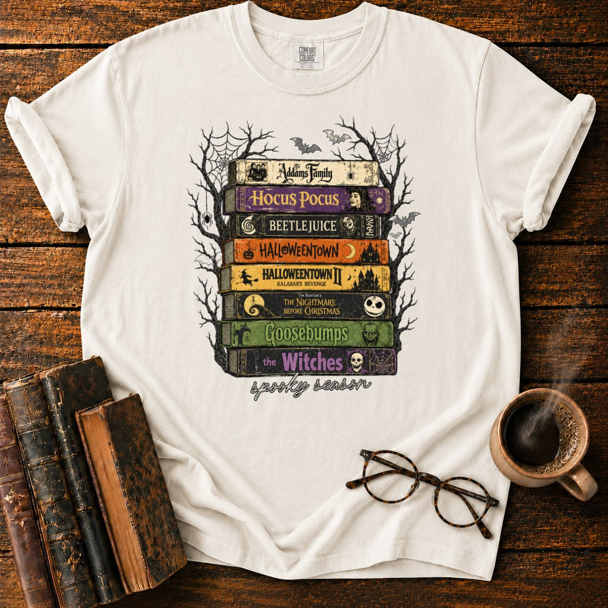 Vintage Spooky Book Stack T-Shirt in White – BooksThreads
