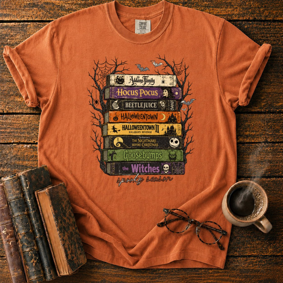 Vintage Spooky Book Stack T-Shirt in Yam – BooksThreads
