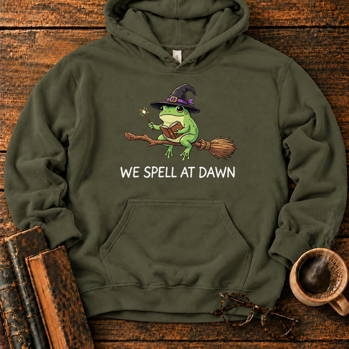 We Spell At Dawn Hoodie in Military Green – BooksThreads