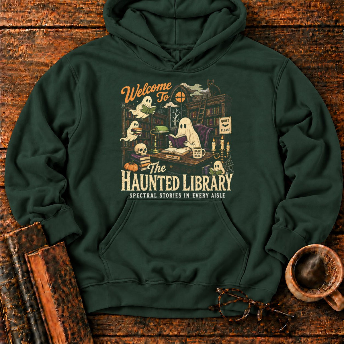 Welcome To The Haunted Library Hoodie in Forest Green – BooksThreads