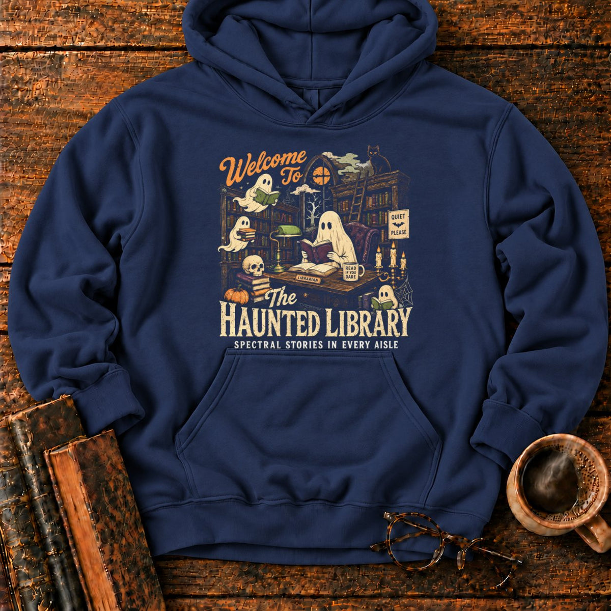 Welcome To The Haunted Library Hoodie in Navy – BooksThreads