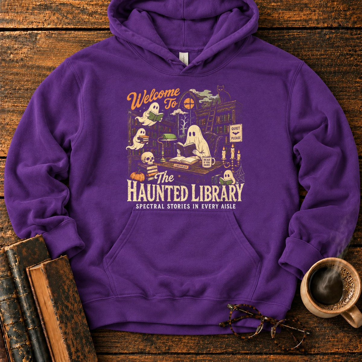 Welcome To The Haunted Library Hoodie in Purple – BooksThreads