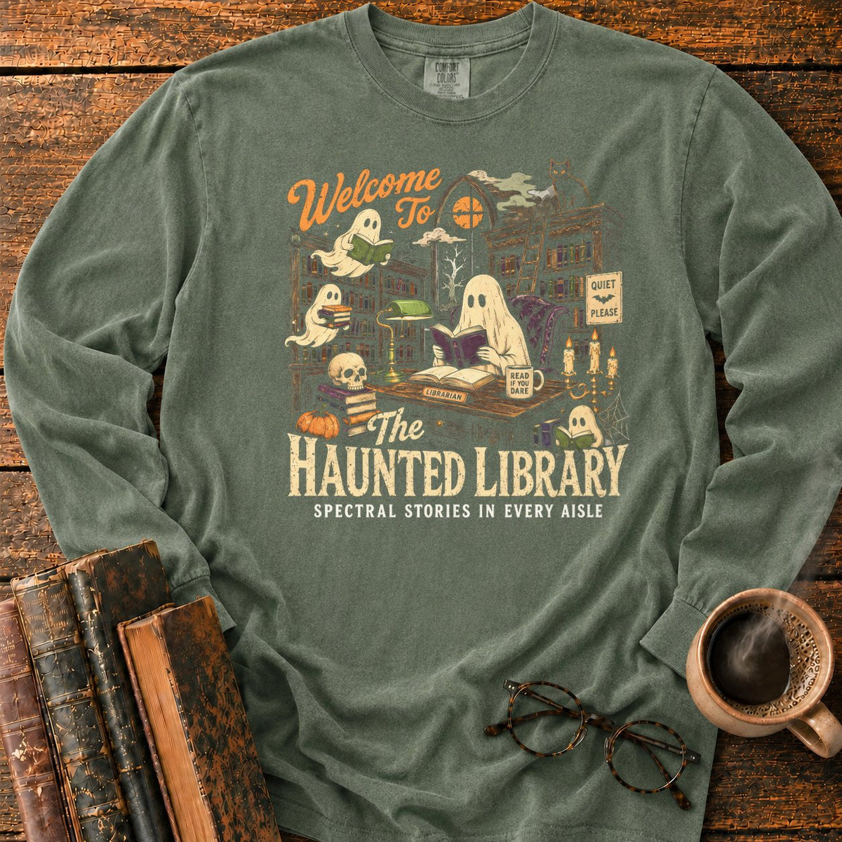 Welcome To The Haunted Library LS T-Shirt in Hemp – BooksThreads