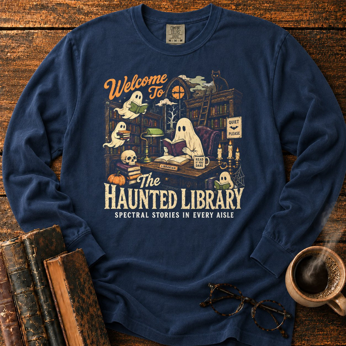 Welcome To The Haunted Library LS T-Shirt in Midnight – BooksThreads