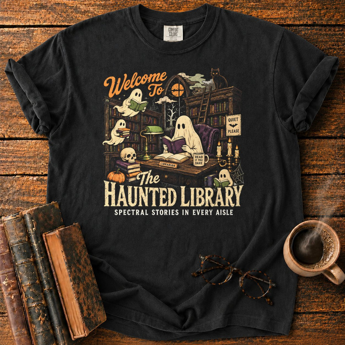 Welcome To The Haunted Library T-Shirt in Black – BooksThreads
