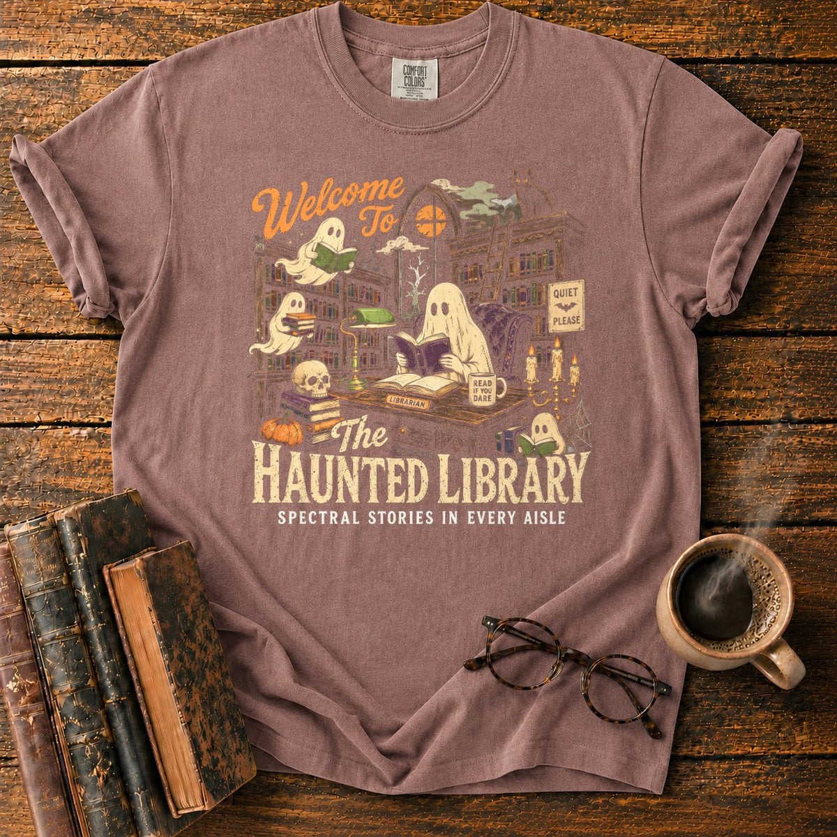 Welcome To The Haunted Library T-Shirt in Espresso – BooksThreads