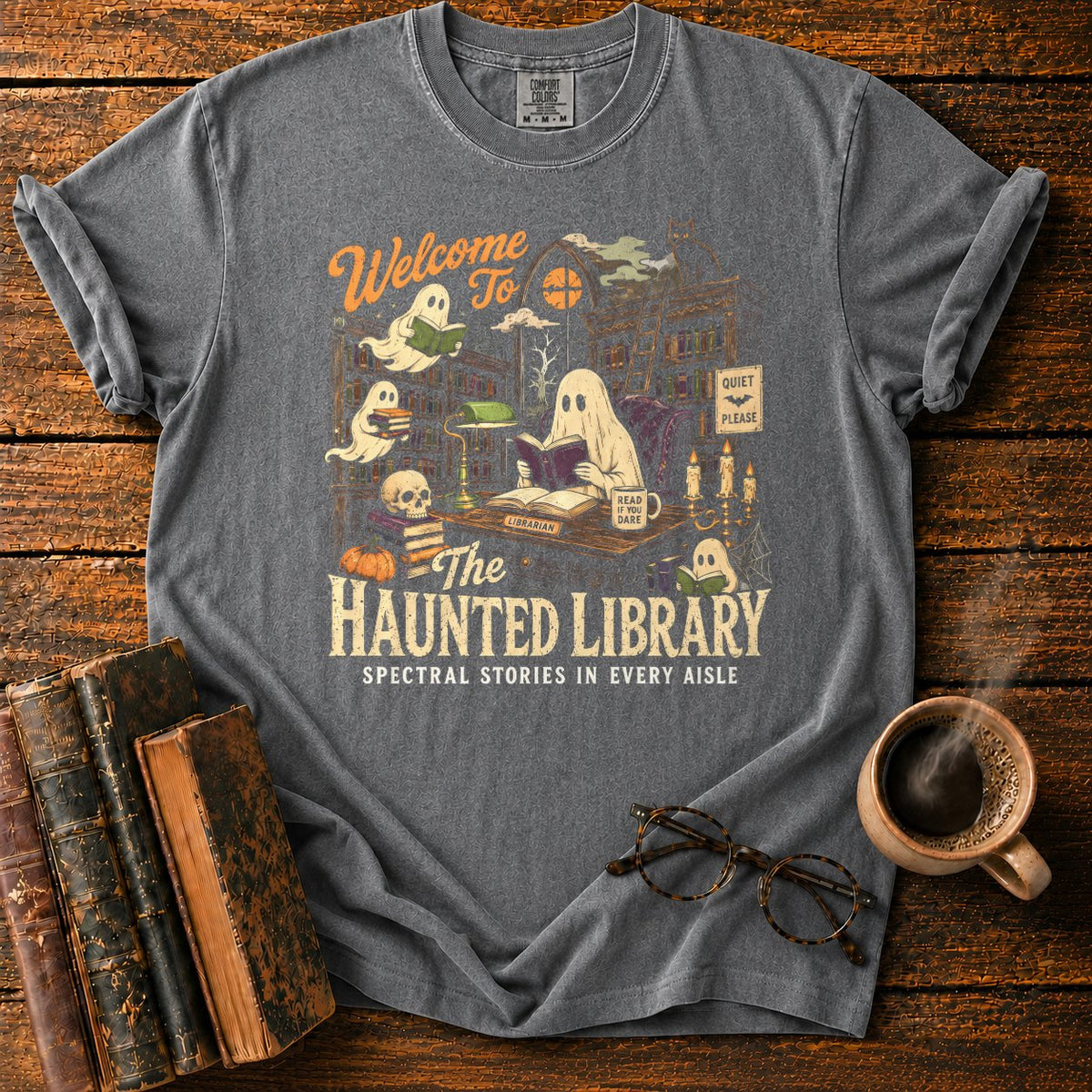 Welcome To The Haunted Library T-Shirt in Pepper – BooksThreads