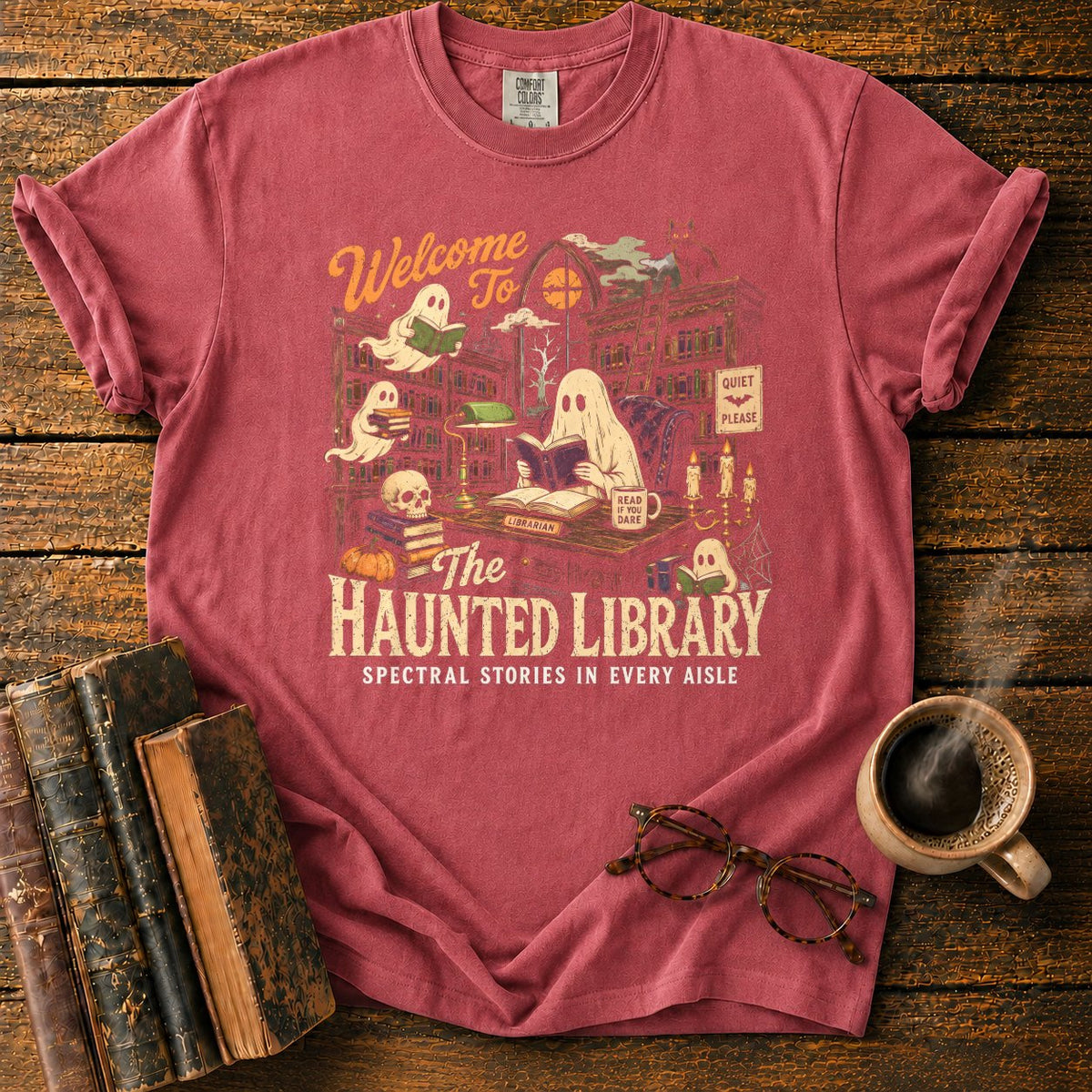 Welcome To The Haunted Library T-Shirt in Watermelon – BooksThreads