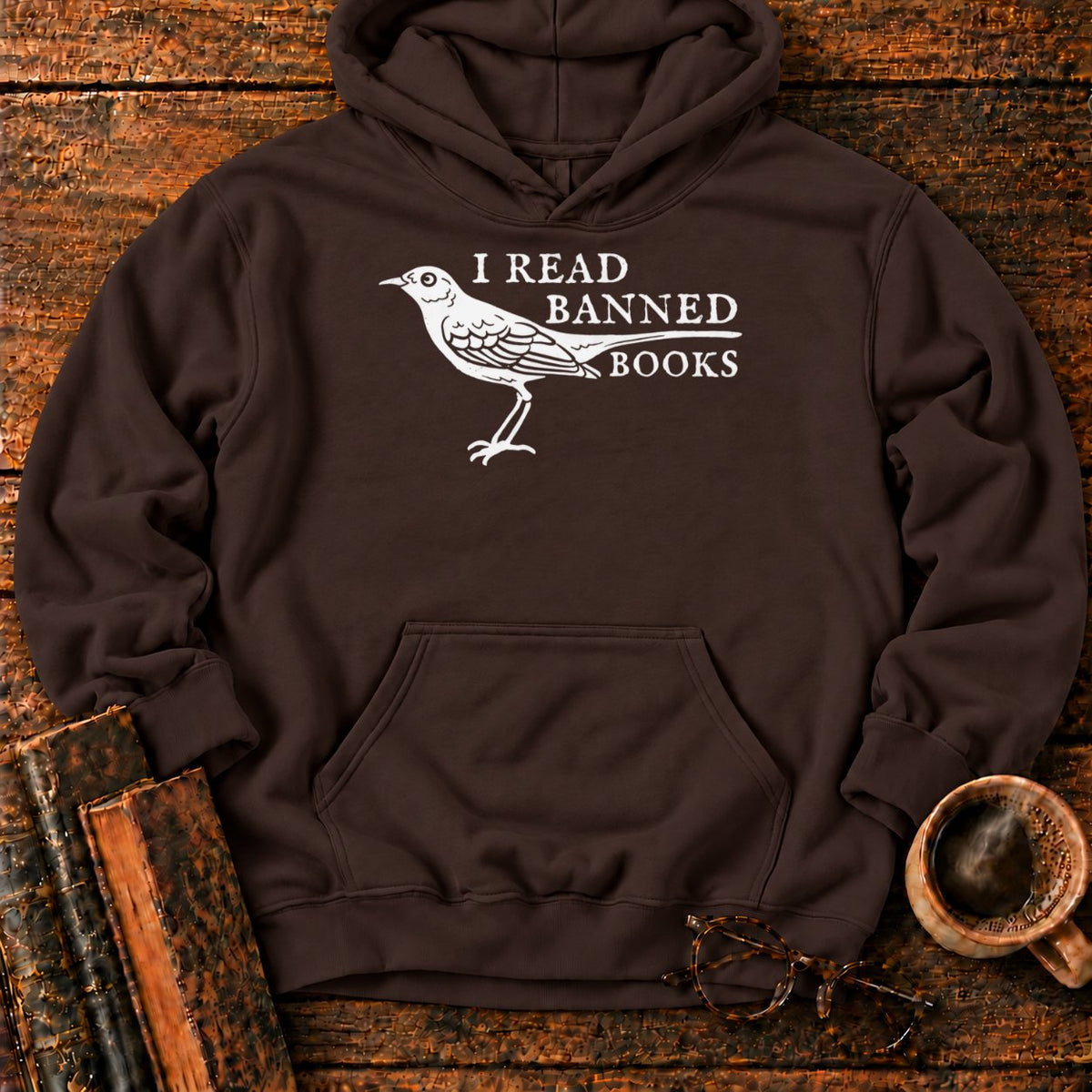 White Songbird And Banned Books Hoodie in Dark Chocolate – BooksThreads