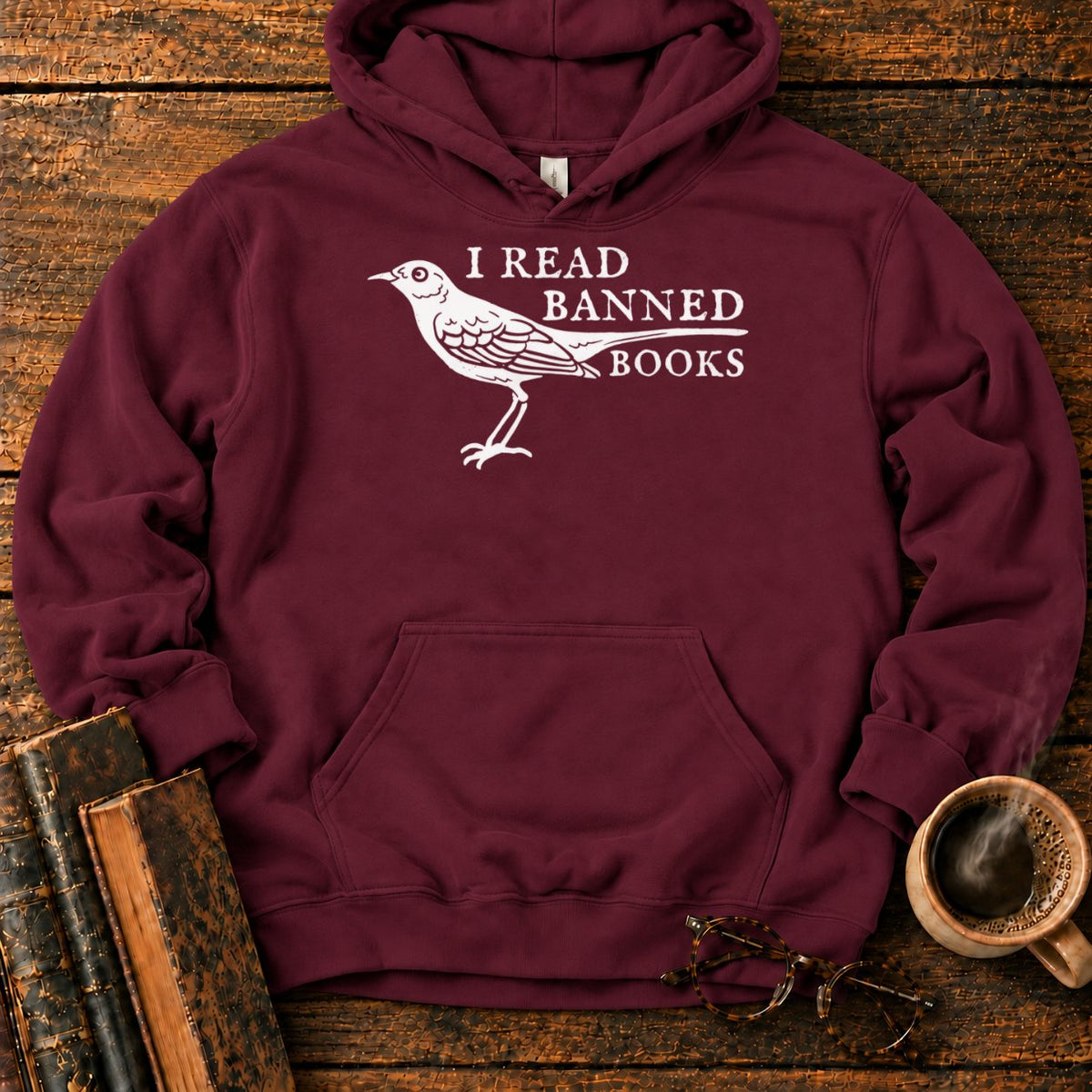 White Songbird And Banned Books Hoodie in Maroon – BooksThreads