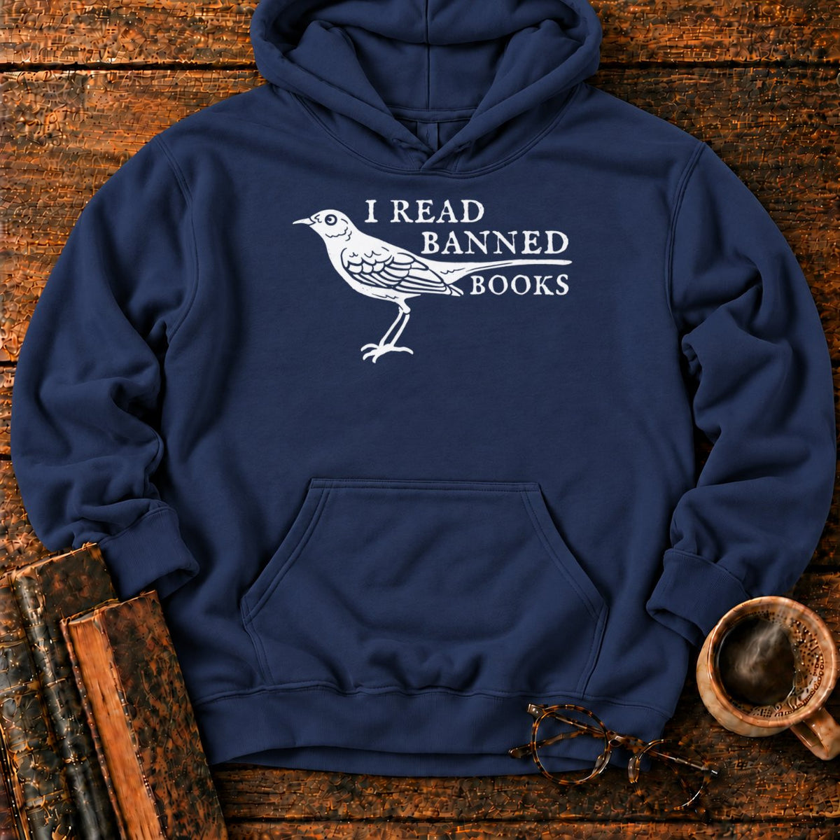 White Songbird And Banned Books Hoodie in Navy – BooksThreads