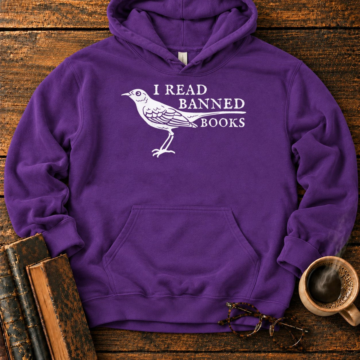 White Songbird And Banned Books Hoodie in Purple – BooksThreads