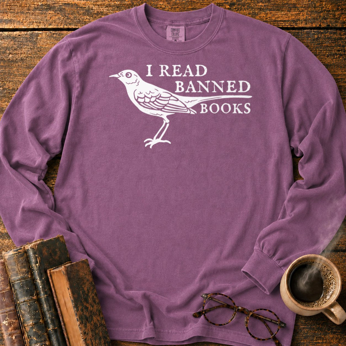 White Songbird And Banned Books LS T-Shirt in Berry – BooksThreads