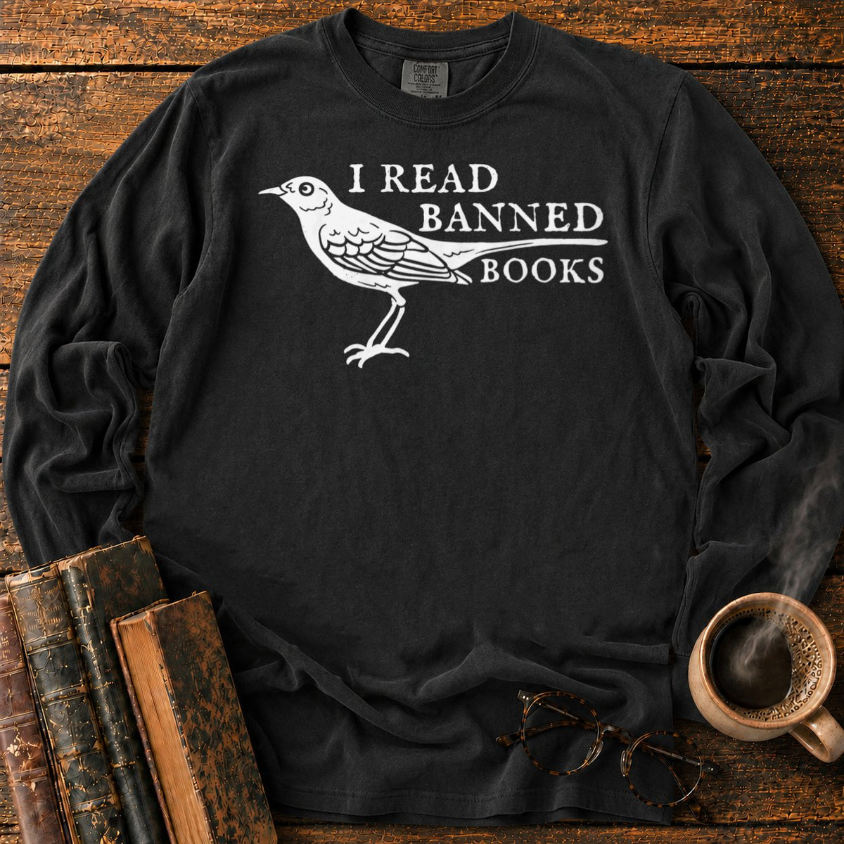 White Songbird And Banned Books LS T-Shirt in Black – BooksThreads
