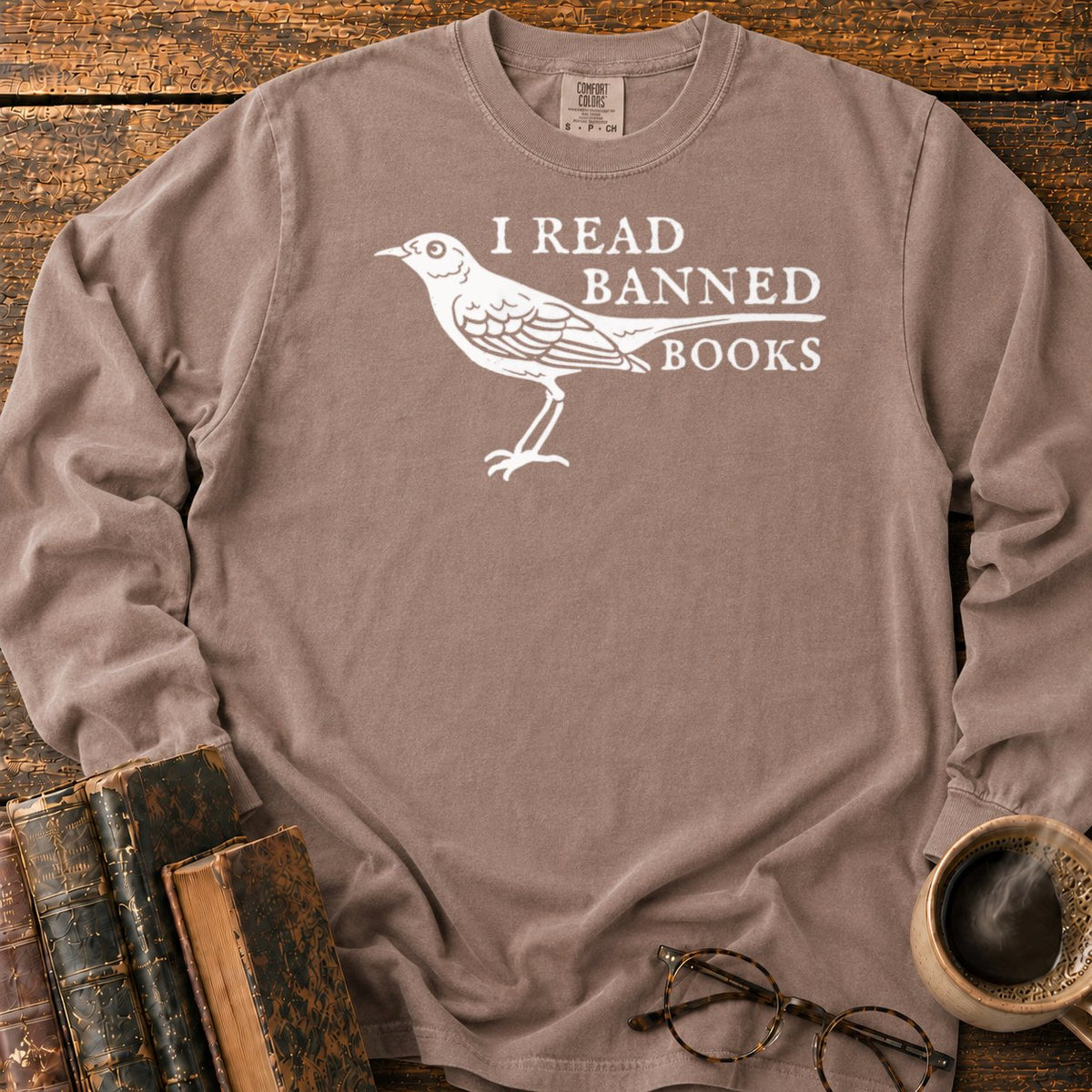 White Songbird And Banned Books LS T-Shirt in Espresso – BooksThreads