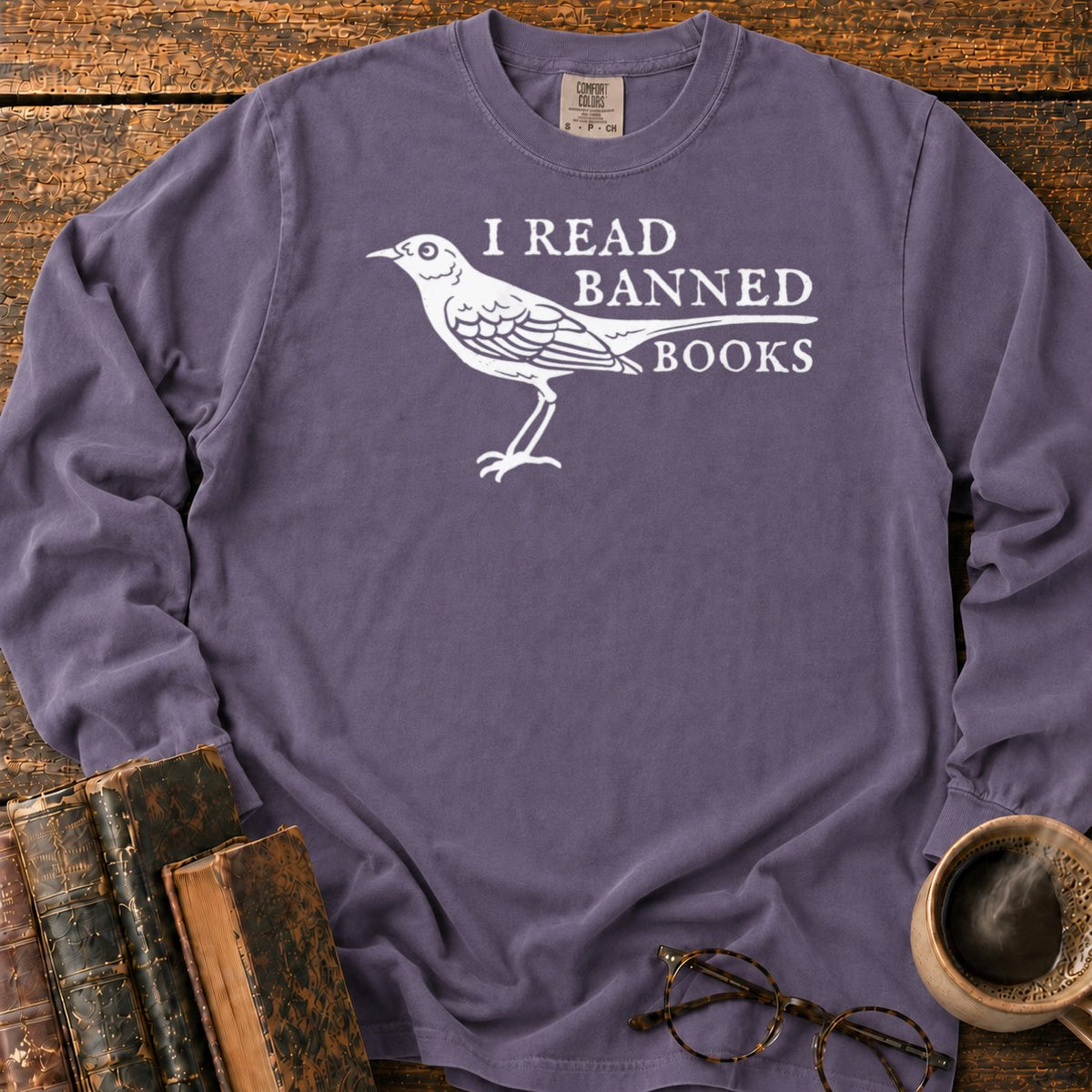 White Songbird And Banned Books LS T-Shirt in Grape – BooksThreads