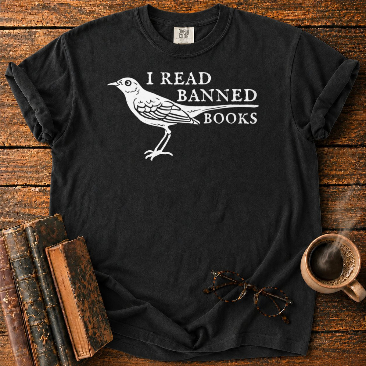 White Songbird And Banned Books T-Shirt in Black – BooksThreads