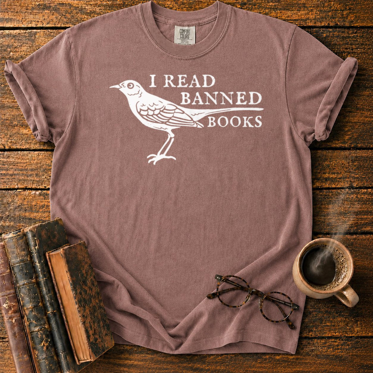White Songbird And Banned Books T-Shirt in Espresso – BooksThreads
