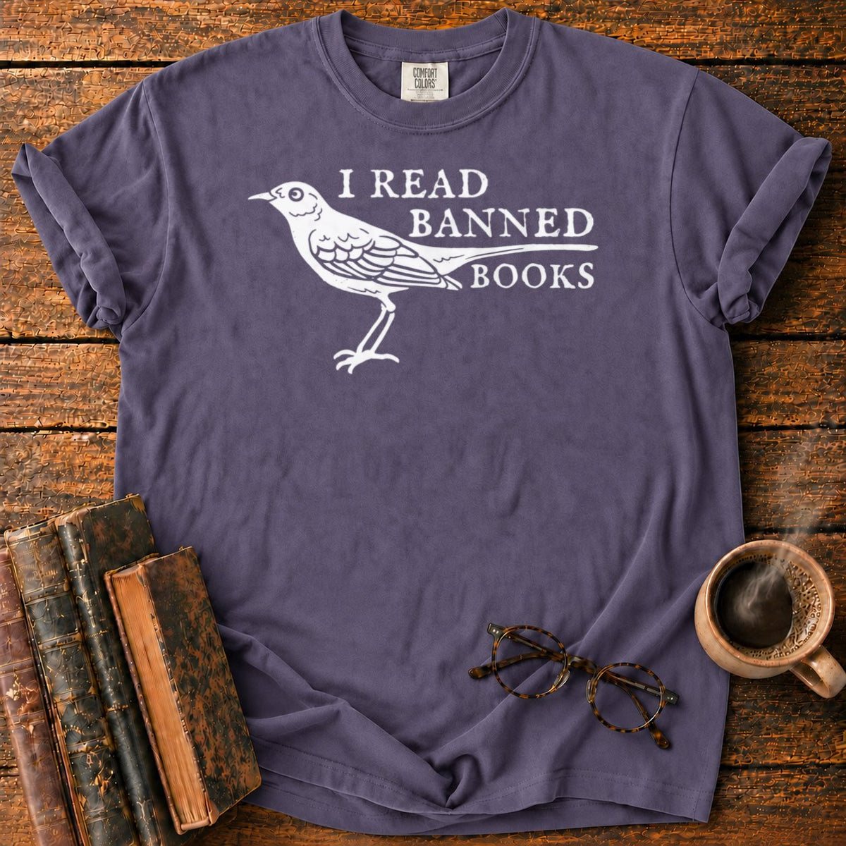 White Songbird And Banned Books T-Shirt in Grape – BooksThreads