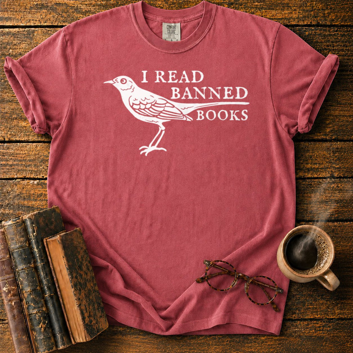 White Songbird And Banned Books T-Shirt in Watermelon – BooksThreads