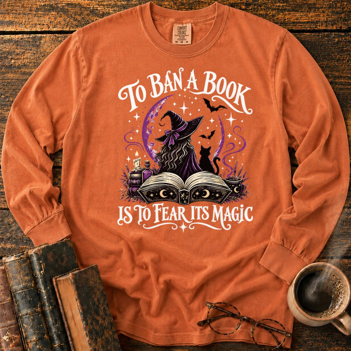 Witch, Cat, And Enchanted Book LS T-Shirt in Yam – BooksThreads
