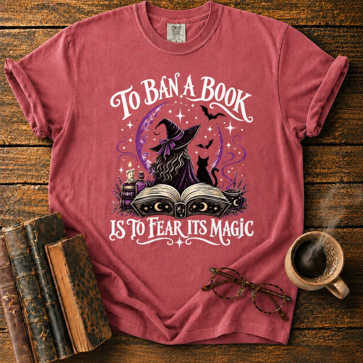 Witch, Cat, And Enchanted Book T-Shirt in Watermelon – BooksThreads