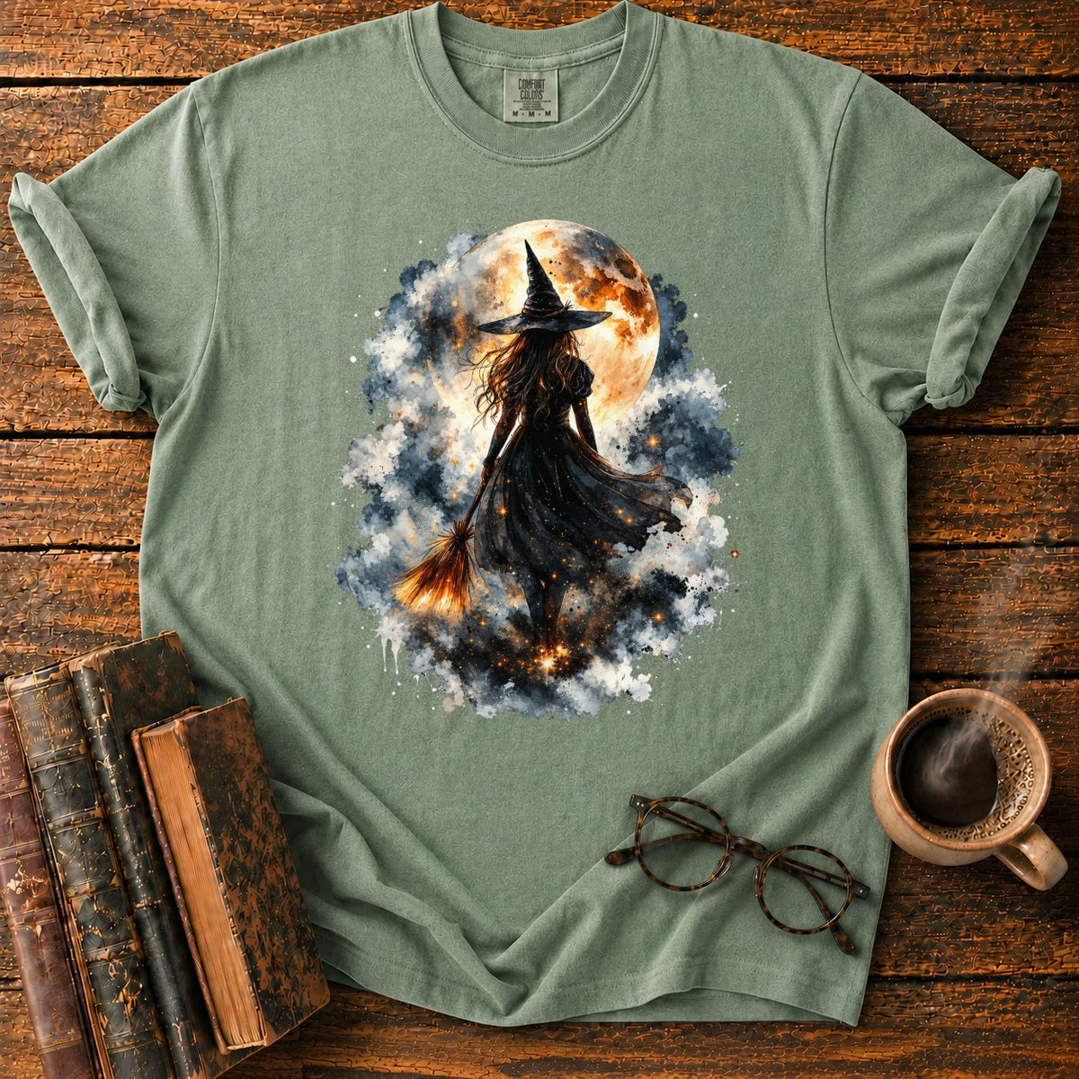 Witch Moon Watercolor T-Shirt in Moss – BooksThreads