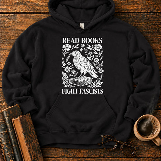 Woodcut Raven With Floral Wreath Hoodie in Black – BooksThreads
